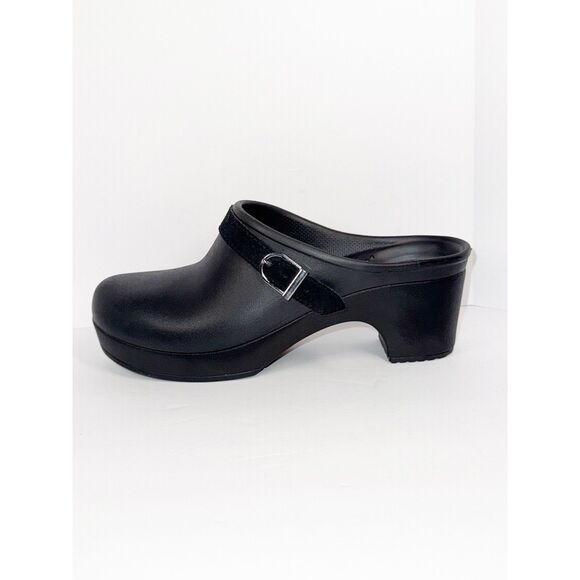 Crocs Dual Comfort Sarah Chunky Heel Mule Clog Black Strap Buckle SlipOn Women 8 - Picture 10 of 15